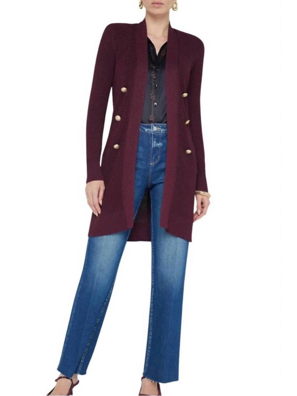L'AGENCE noe double breasted cardigan in dark wine